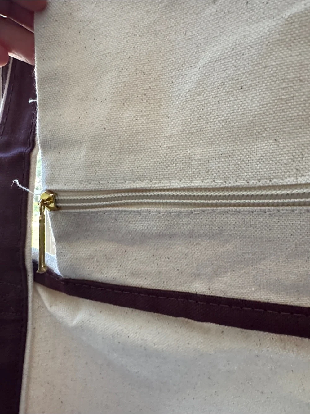 Canvas Tote Bag with Dark Brown Trim and Removable Pouch